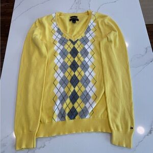 Yellow Tommy Hilfiger Argyle V Neck Sweater.  Size Small